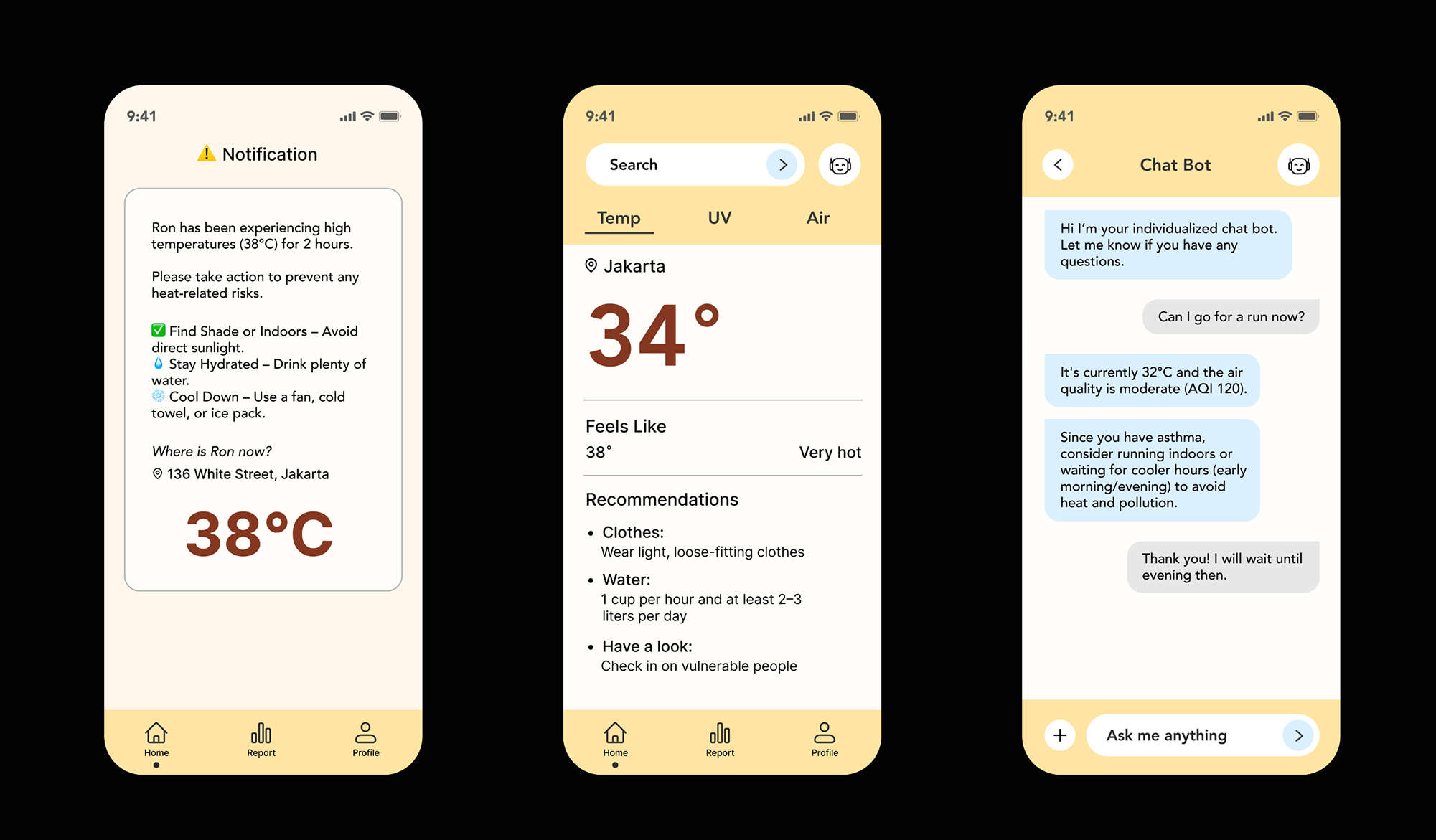 Mobile app UI prototype screens